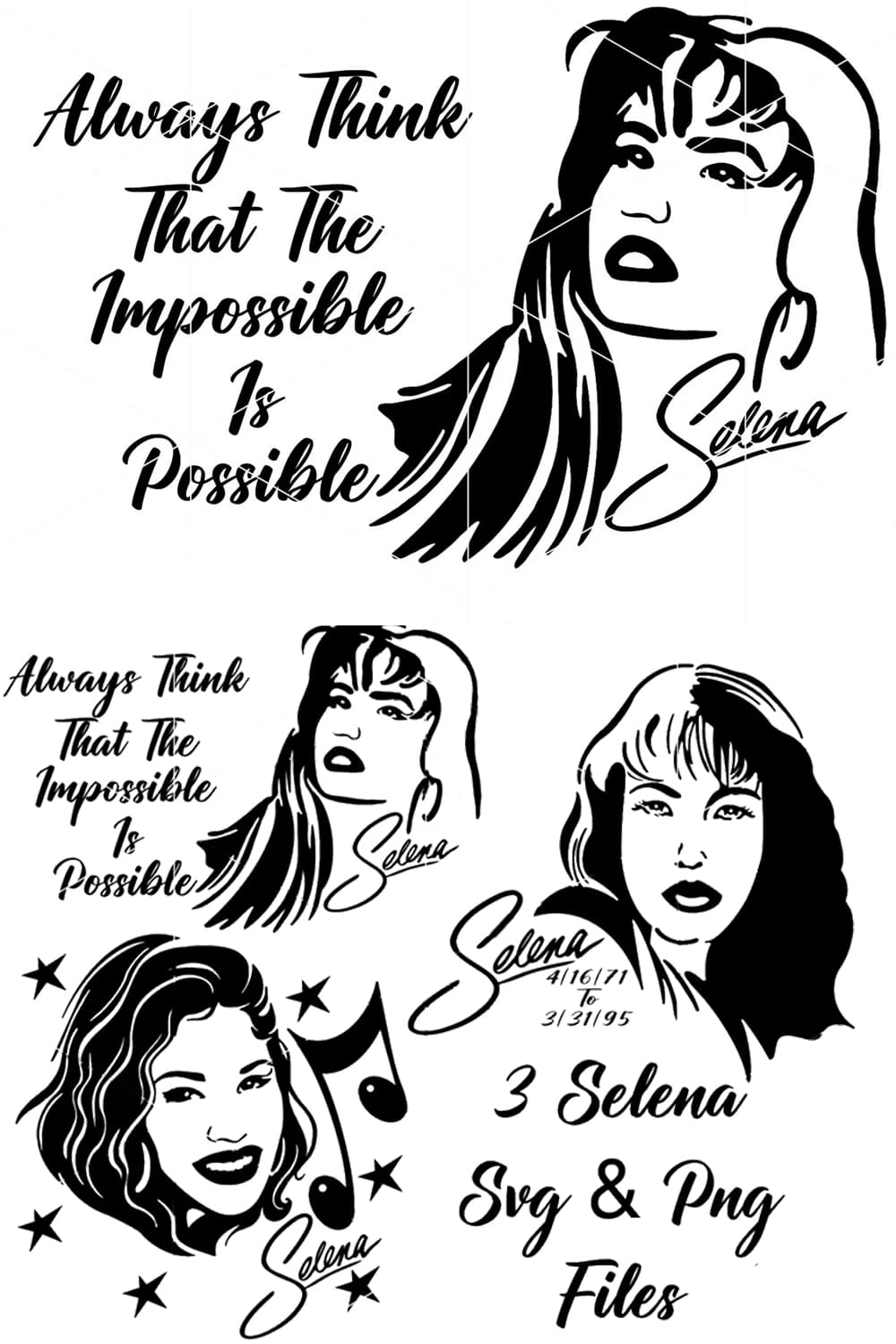 3 selena svg pngs for design ideas.