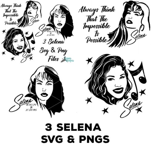 3 Selena SVG and PNGs cover image.