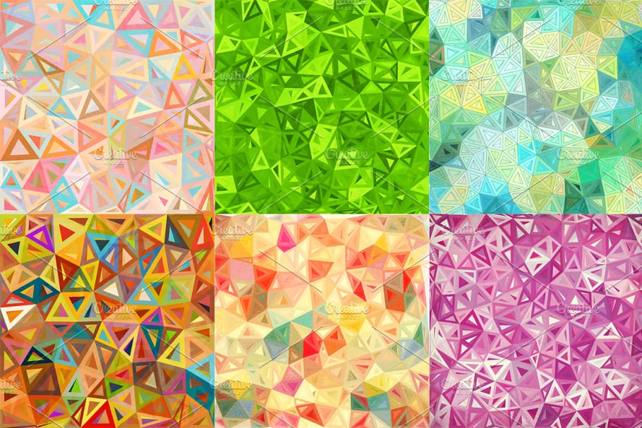 33 abstract vector backgrounds made of triangles.