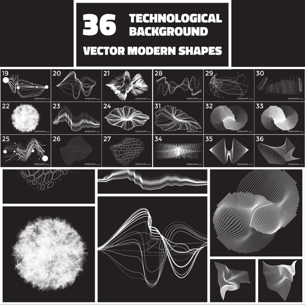 36 Technological Vector Shapes – MasterBundles