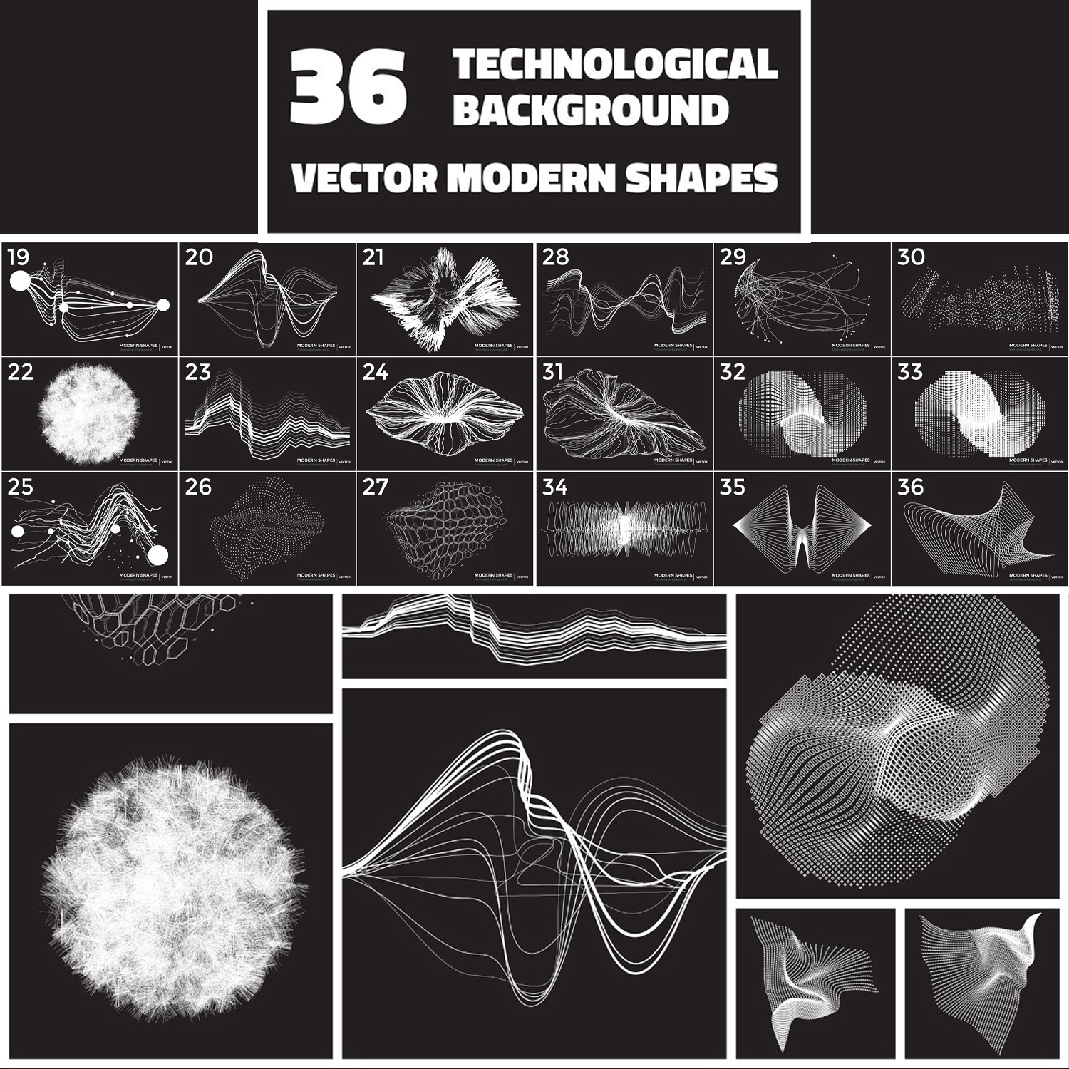 36 technological shapes images.