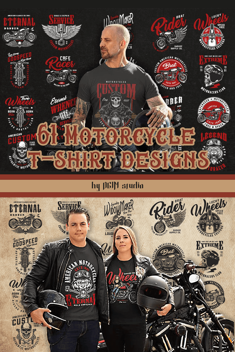 Motorcycle T-shirts on two guys and one girl.
