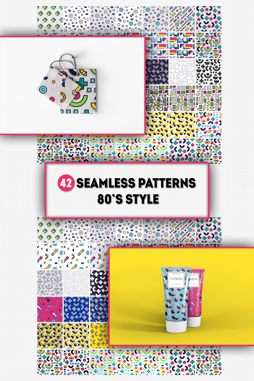 42 seamless patterns in 80s style of pinterest.