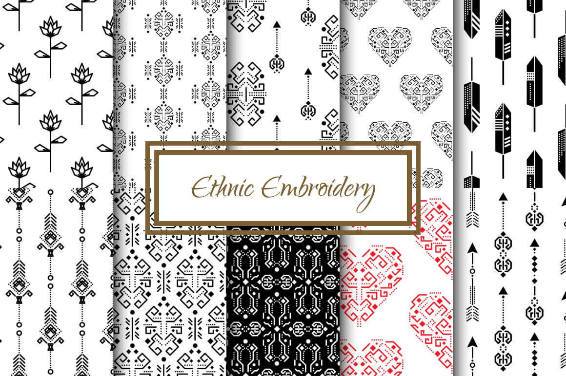 Ethnic geometric embroidered patterns.