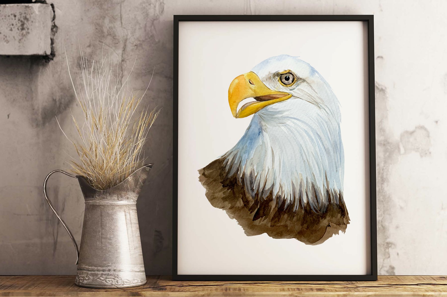 Painting on no eagle on a dark background.