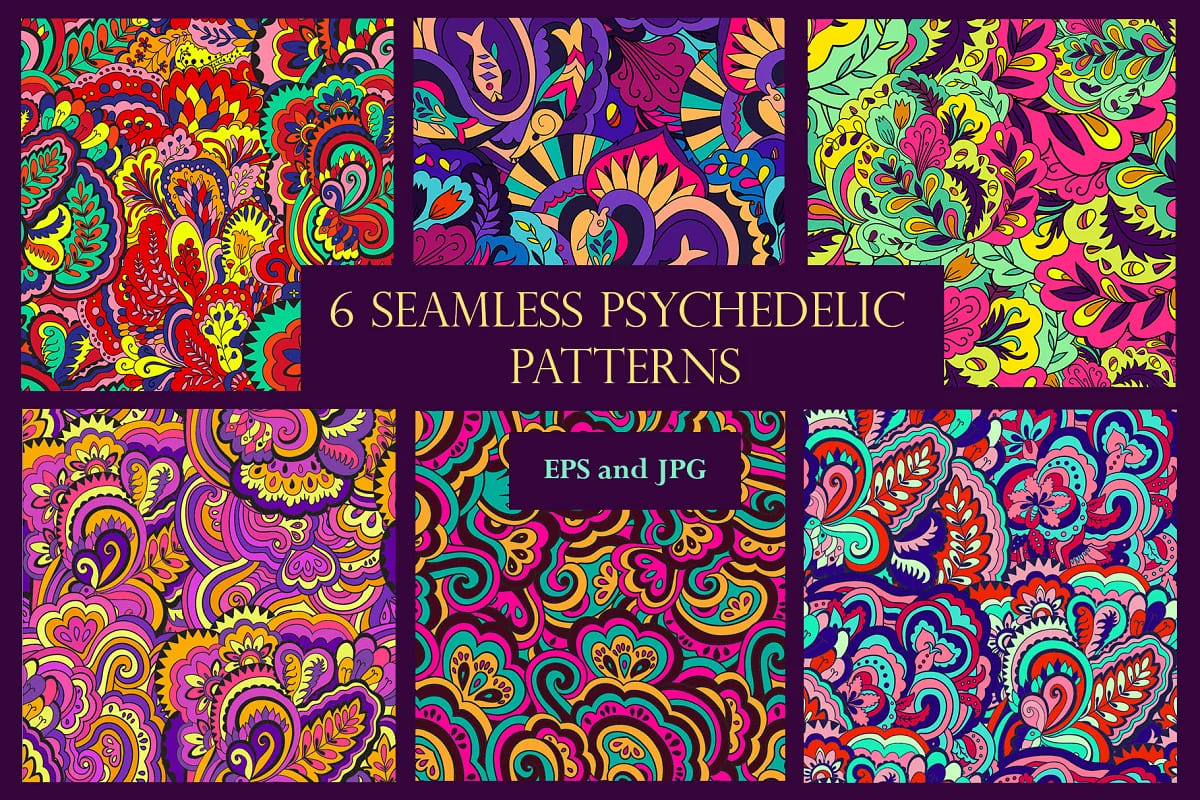 6 seamless psychedelic patterns design.