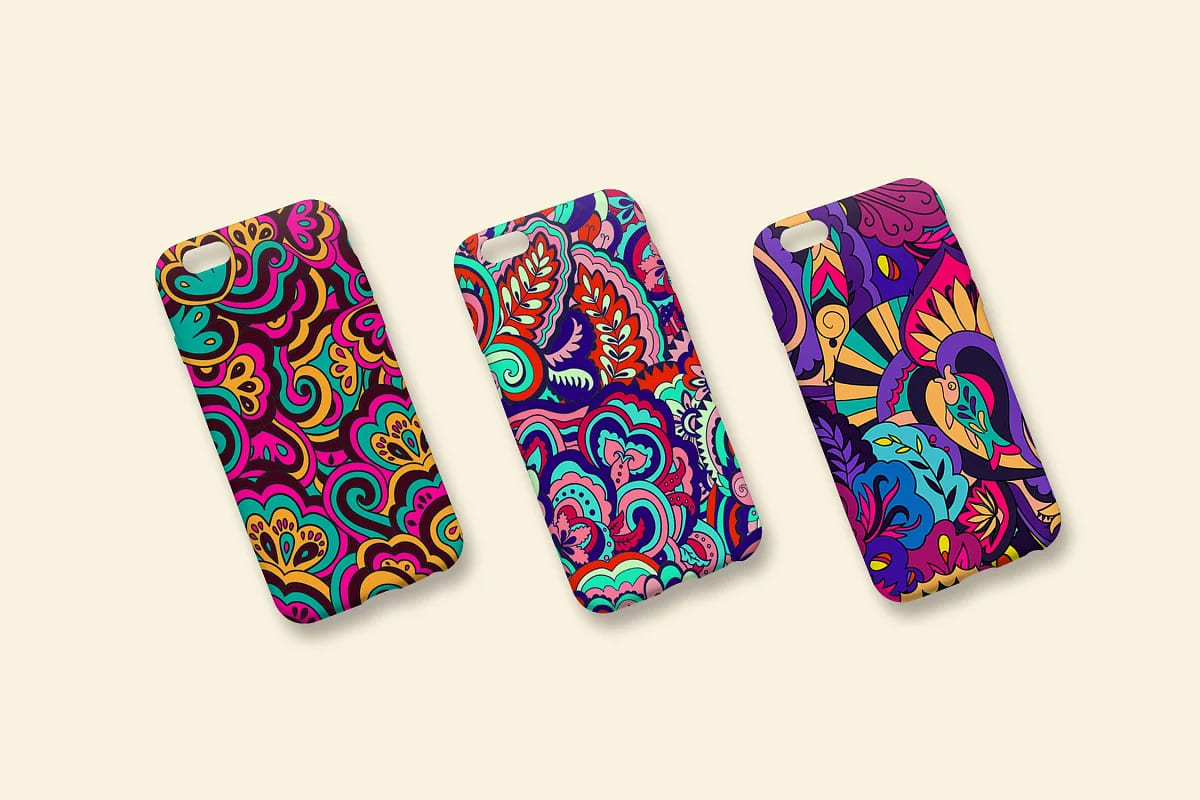 6 seamless psychedelic patterns for phone cases.