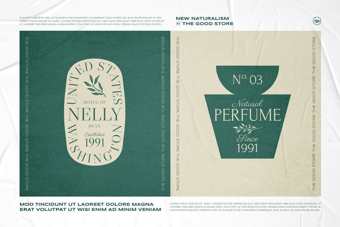Two logos of Natural perfume and Hotel of Nelly dean.