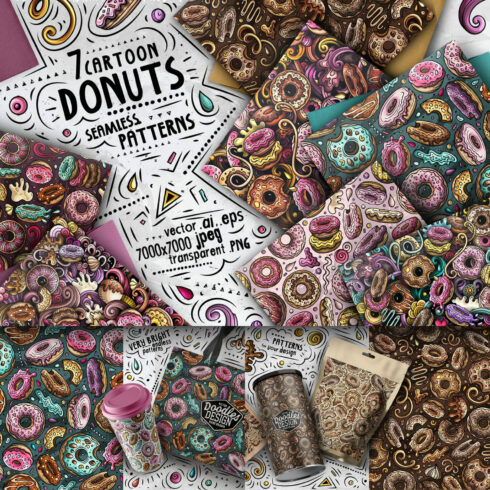 7 Donuts Cartoon Seamless Patterns 1500 1500 1.