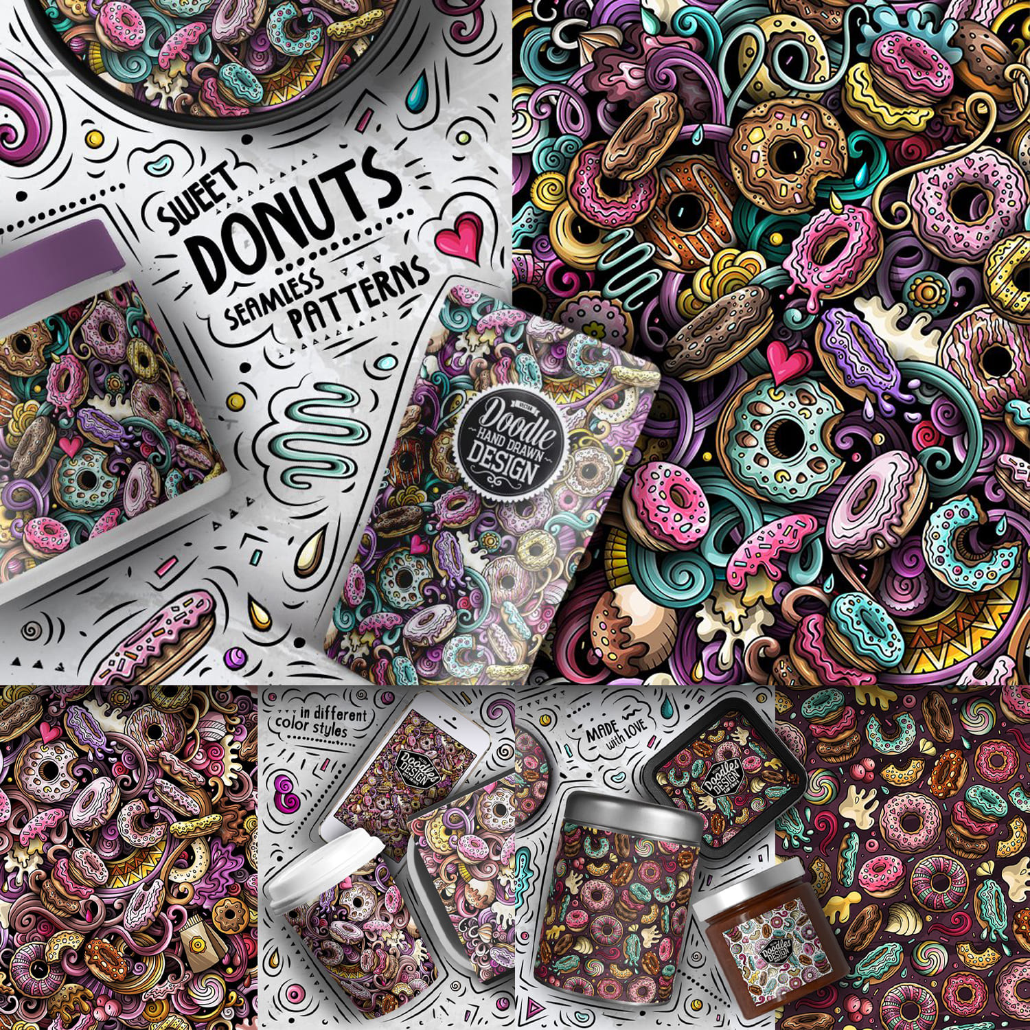 7 Donuts Cartoon Seamless Patterns 1500 1500 2.