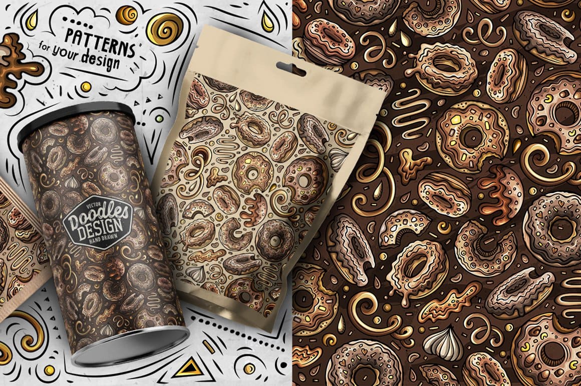 7 Donuts Cartoon Seamless Patterns Preview 4.
