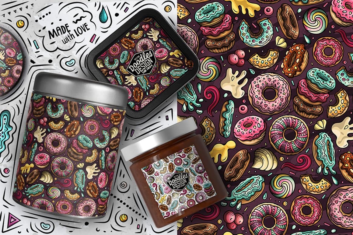 7 Donuts Cartoon Seamless Patterns Preview 6.