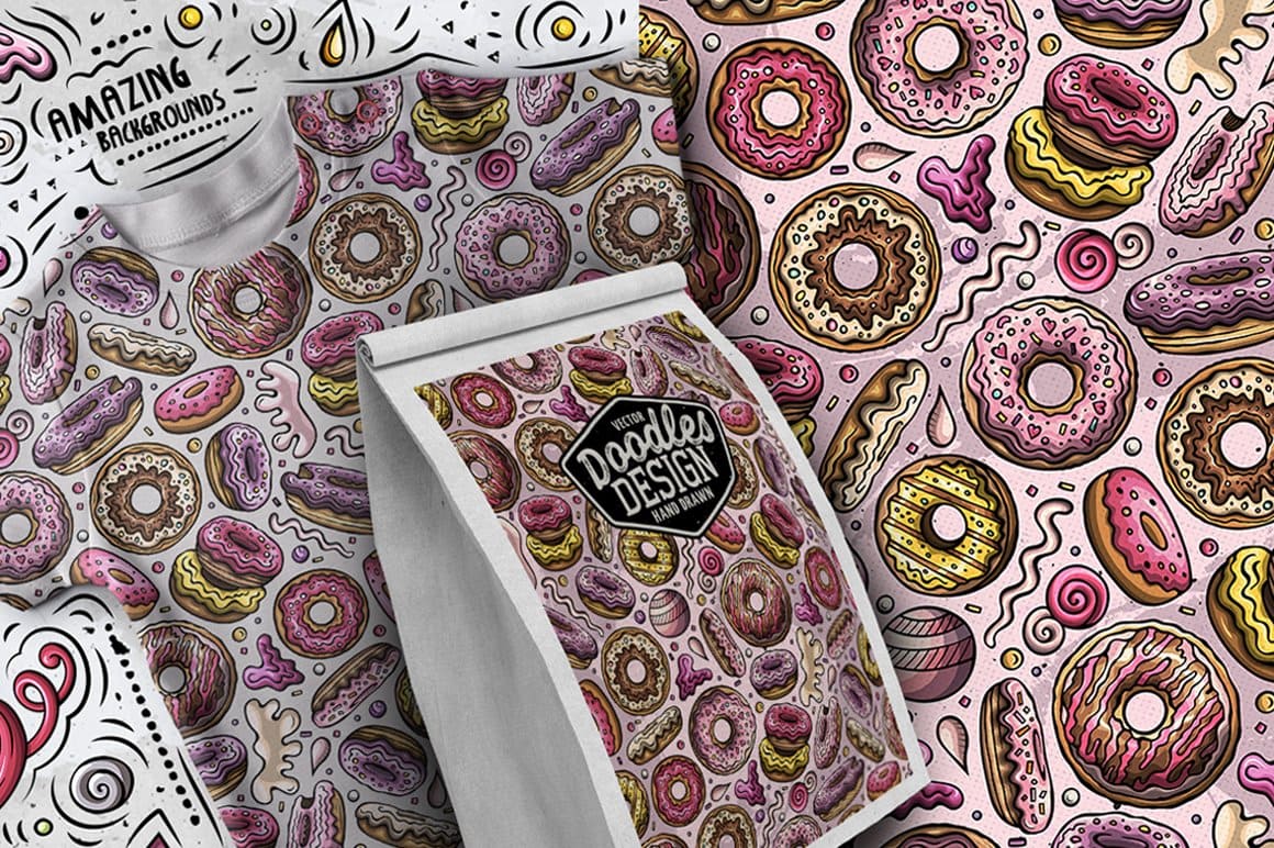 7 Donuts Cartoon Seamless Patterns Preview 8.