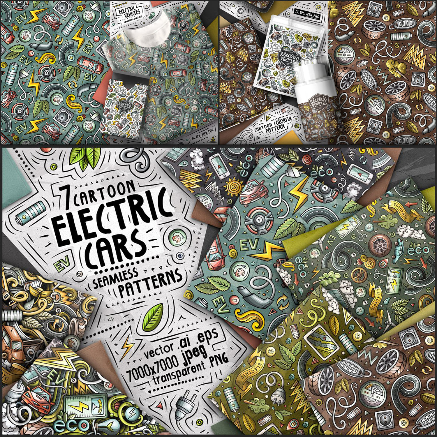 7 Electric Cars Seamless Patterns 1500 1500 2.