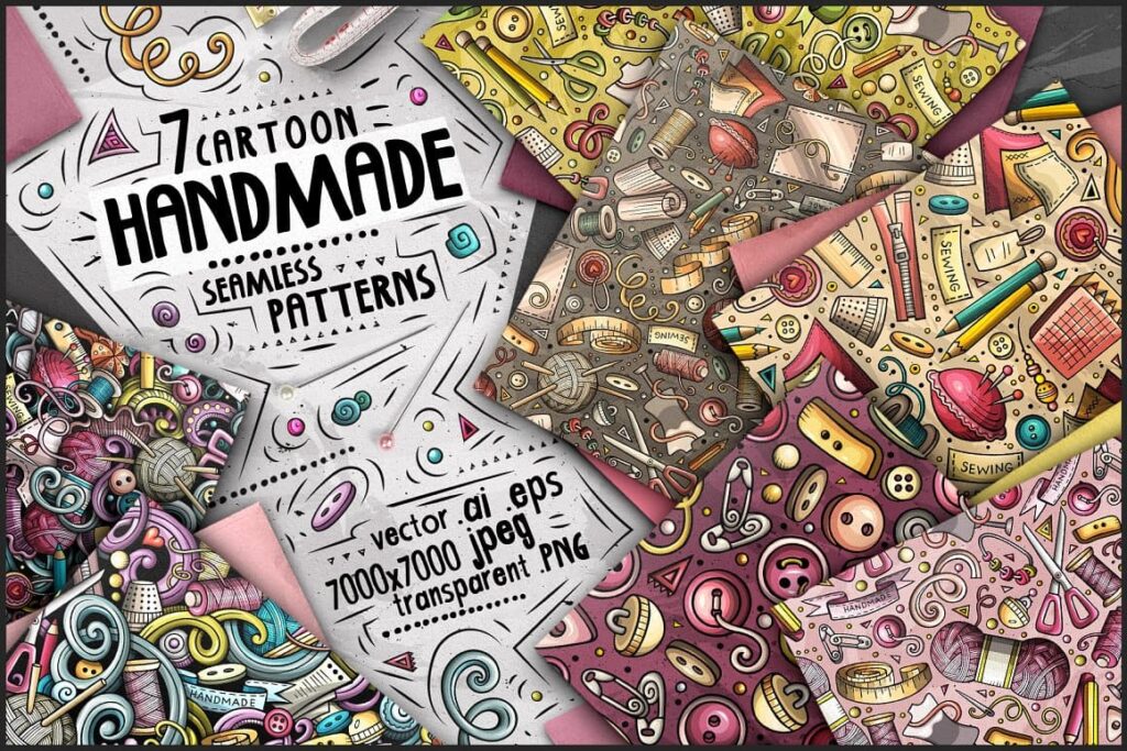 7 Handmade Seamless Patterns – MasterBundles
