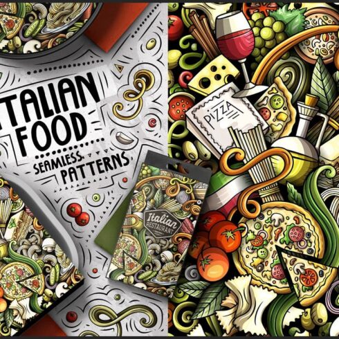 7 Italian Food Seamless Patterns Preview 2.