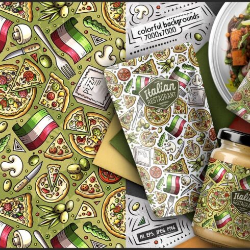 7 Italian Food Seamless Patterns Preview 3.