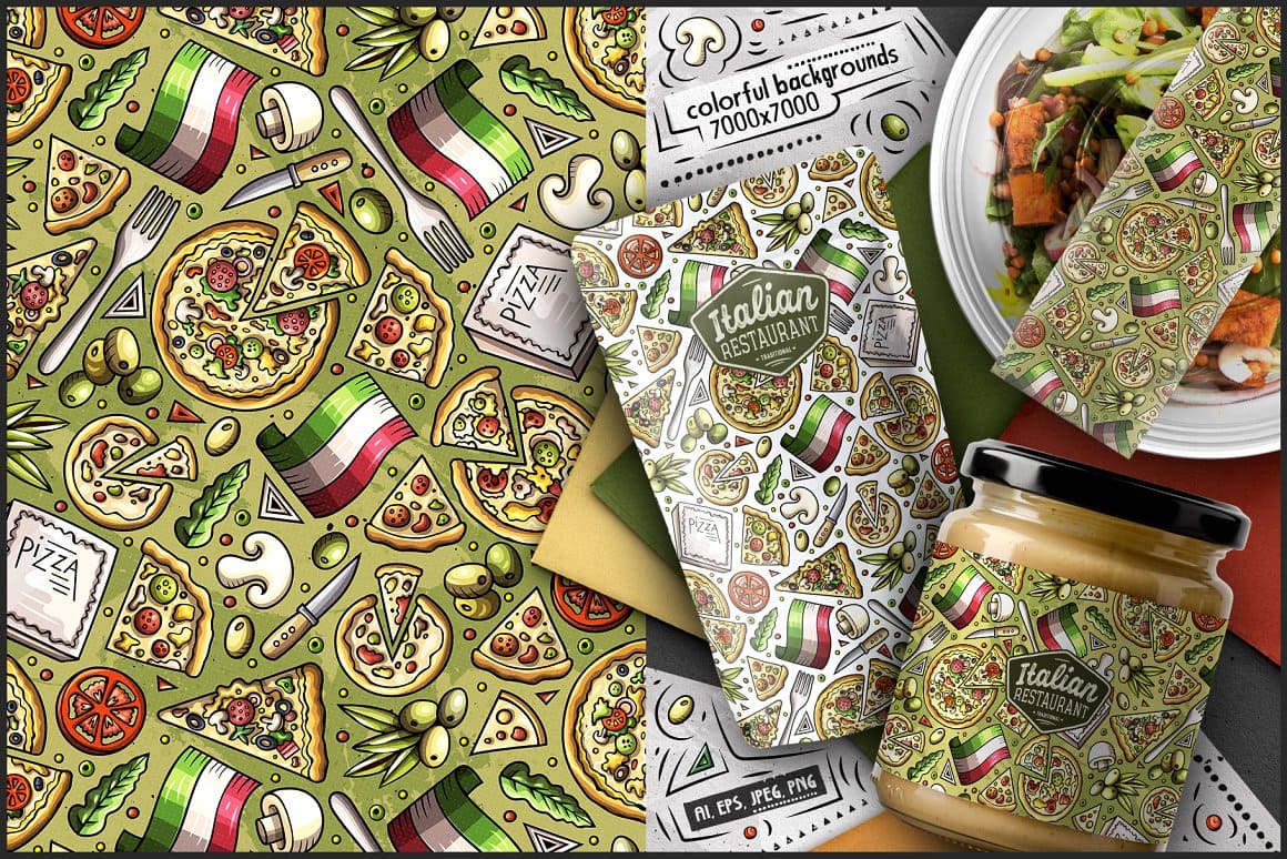 7 Italian Food Seamless Patterns Preview 3.
