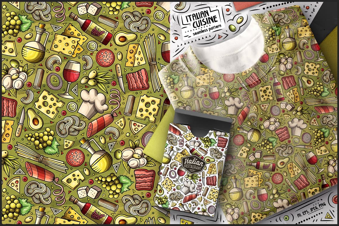 7 Italian Food Seamless Patterns Preview 7.