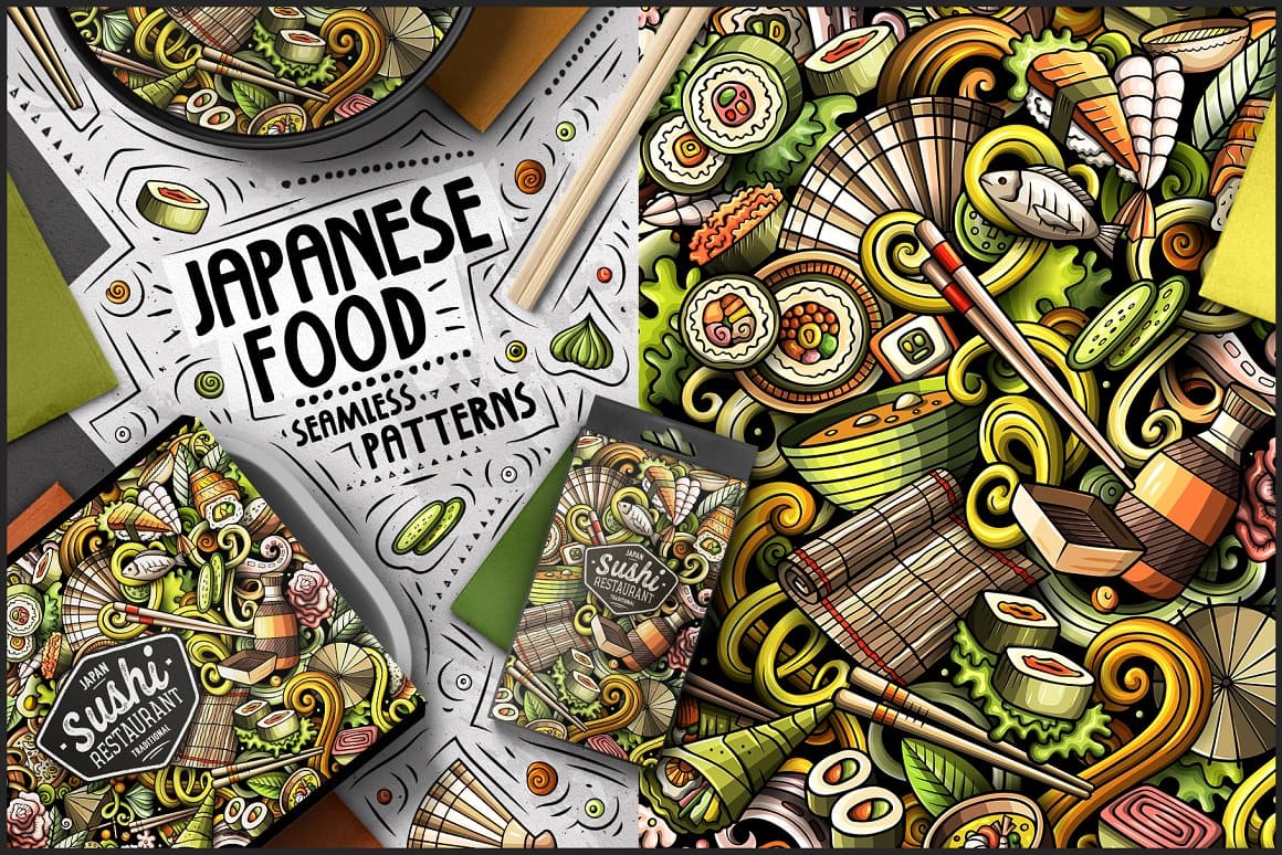 7 Japanese Food Seamless Patterns Preview 2.