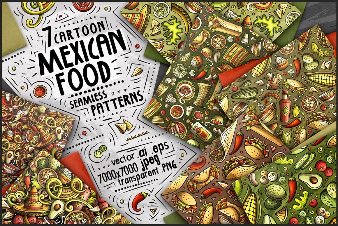 7 Mexican Food Seamless Patterns Preview 1.