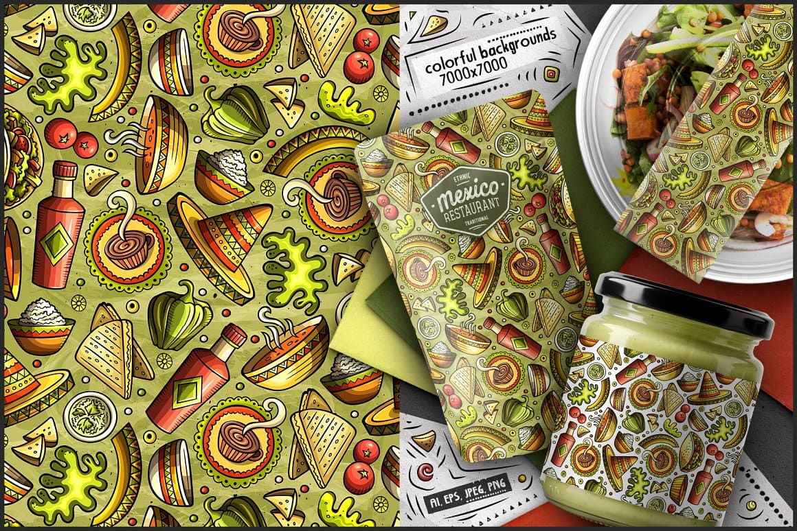 7 Mexican Food Seamless Patterns Preview 3.