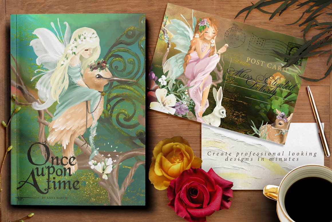 Retelling of fairies and other characters for prints on the book.