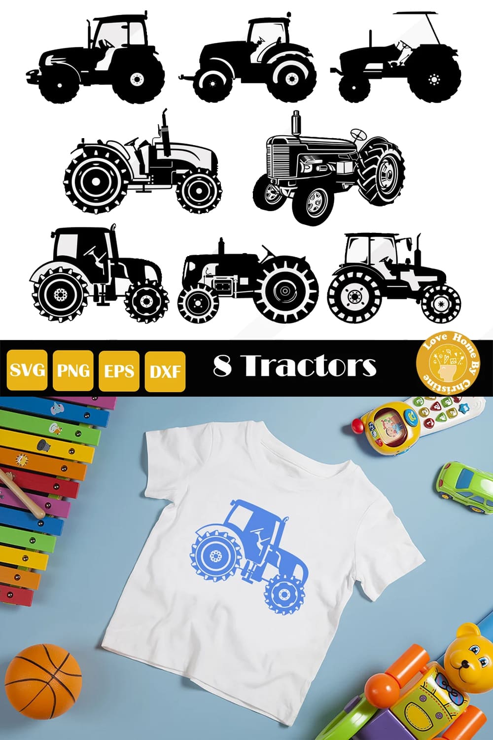 8 Farm Tractor SVG pinterest image.