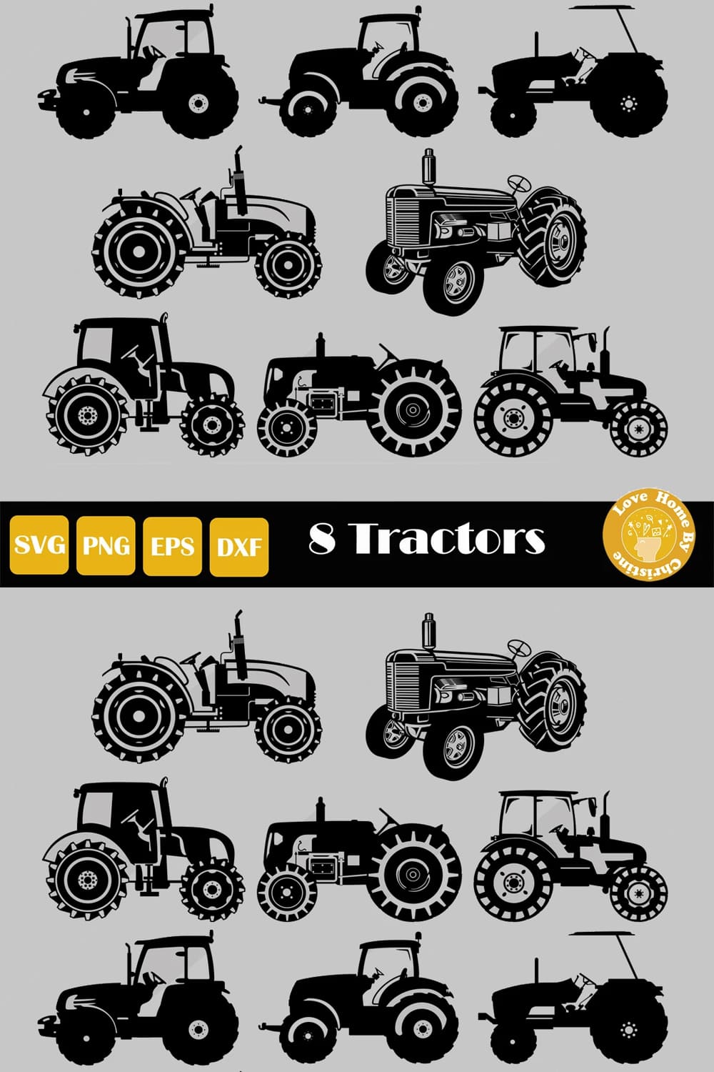 8 farm tractor svg graphics.