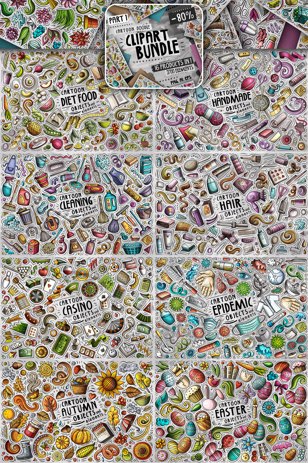 Сartoon doodle clipart bundle 1 pinterest.