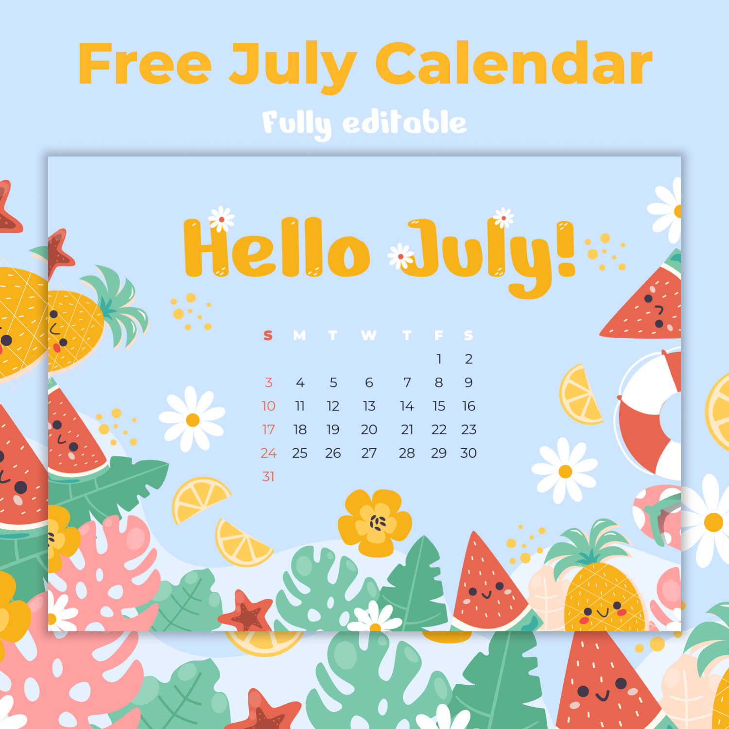 9 calendar july Free July Fruits Calendar.