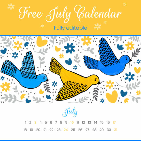 Free July Calendar Ukrainian Style cover image.