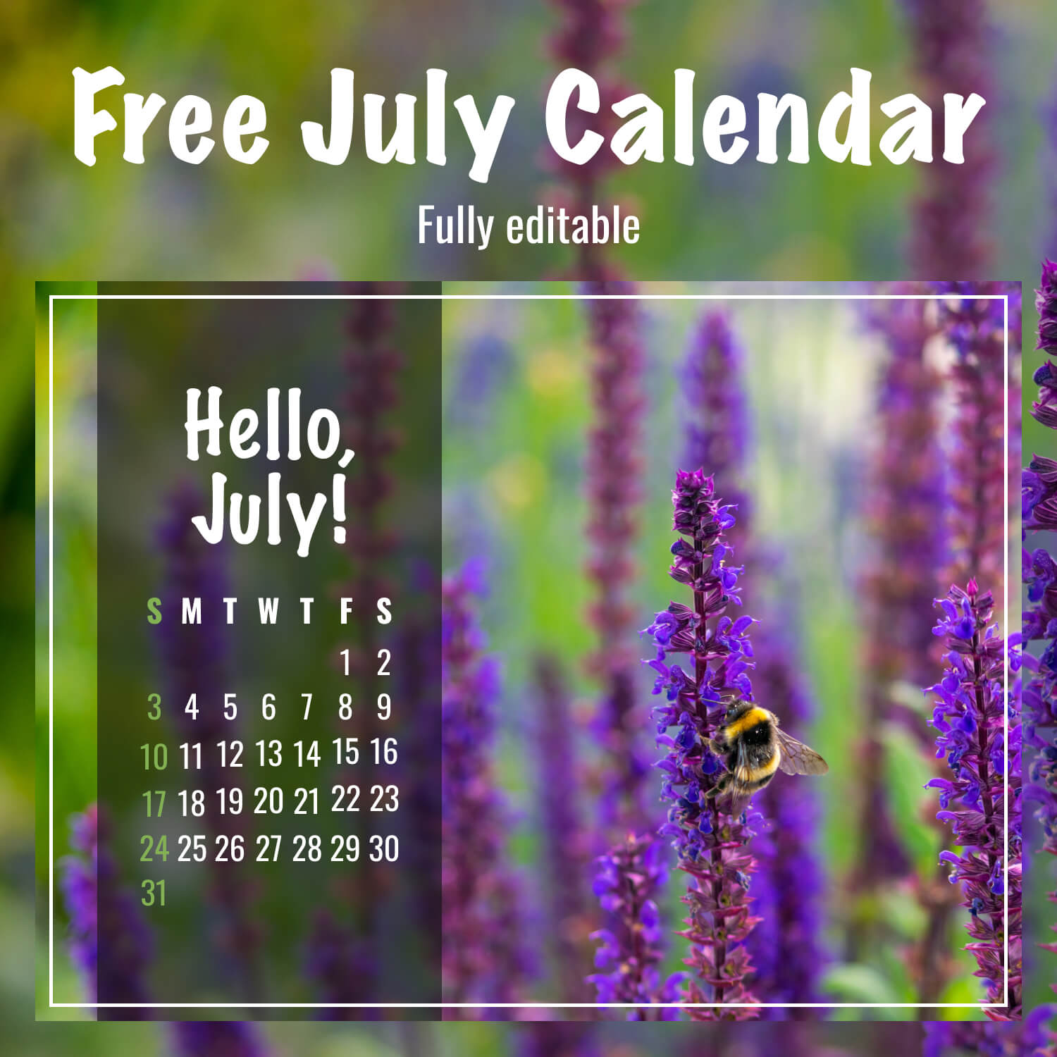Free Sage Flower July Calendar cover image.