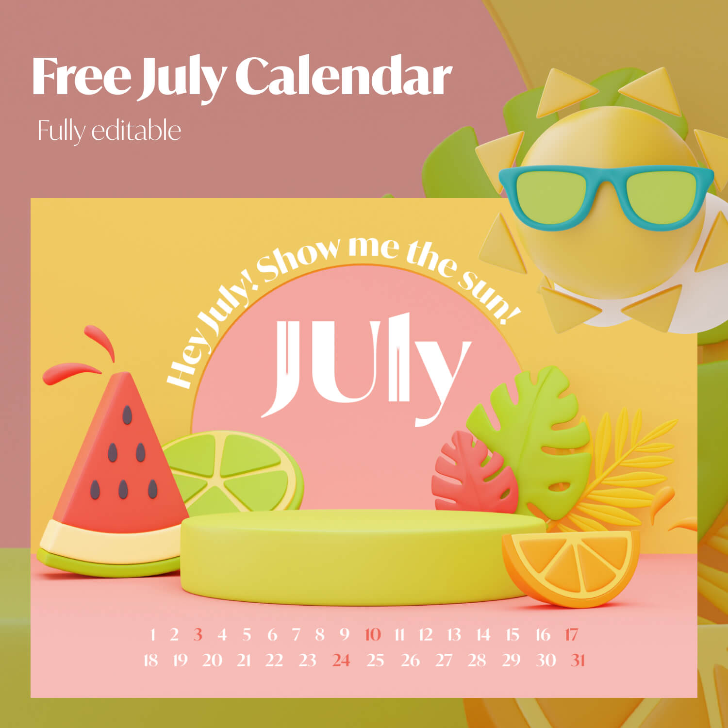 Free Watermelon July Calendar cover image.