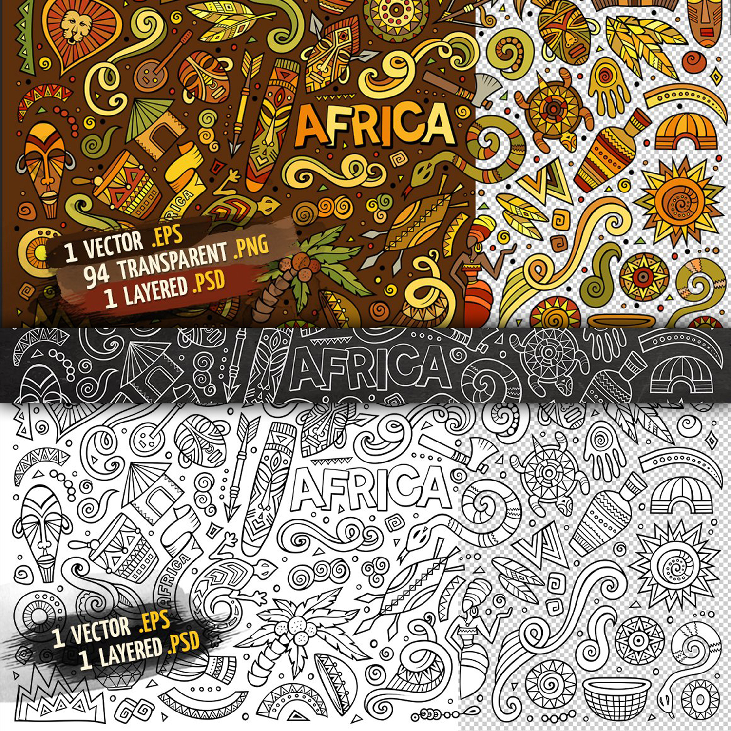 Stylization of goods and attributes of Africa.