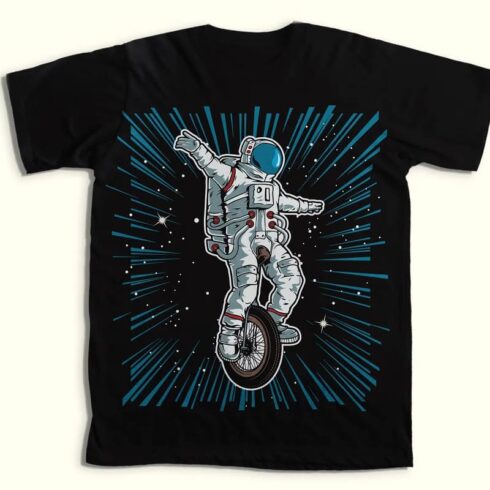 amazing astronaut design bundle, astronaut on the uniwheel t-shirt mockup.