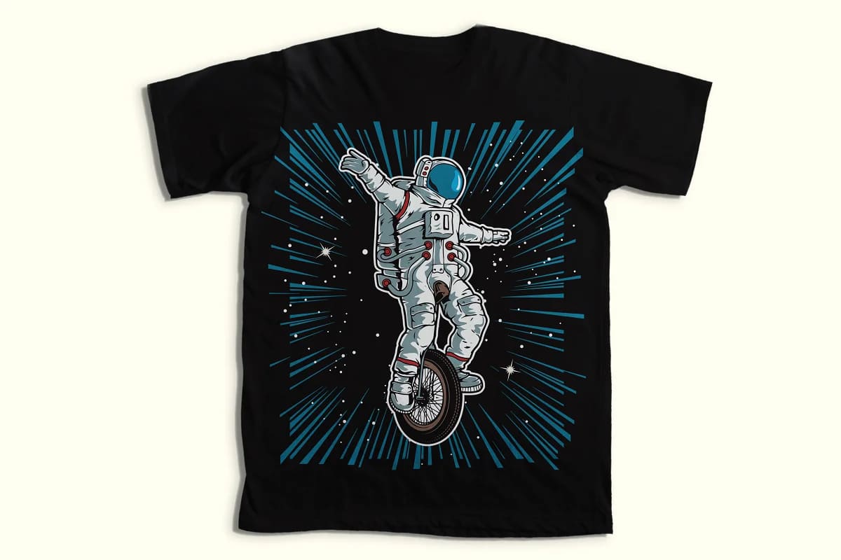amazing astronaut design bundle, astronaut on the uniwheel t-shirt mockup.