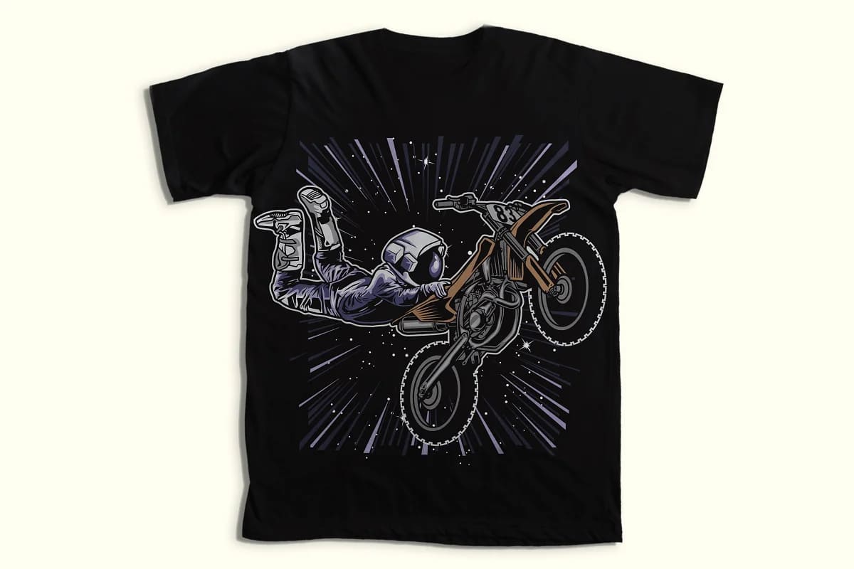 amazing astronaut design bundle, astronaut with bike t-shirt mockup.