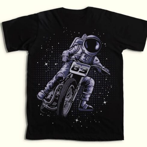 amazing astronaut design bundle, astronaut on the bike t-shirt mockup.
