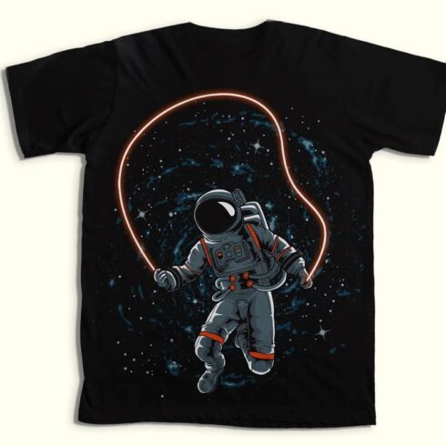 amazing astronaut design bundleб astronaut with skipping rope t-shirt mockup.