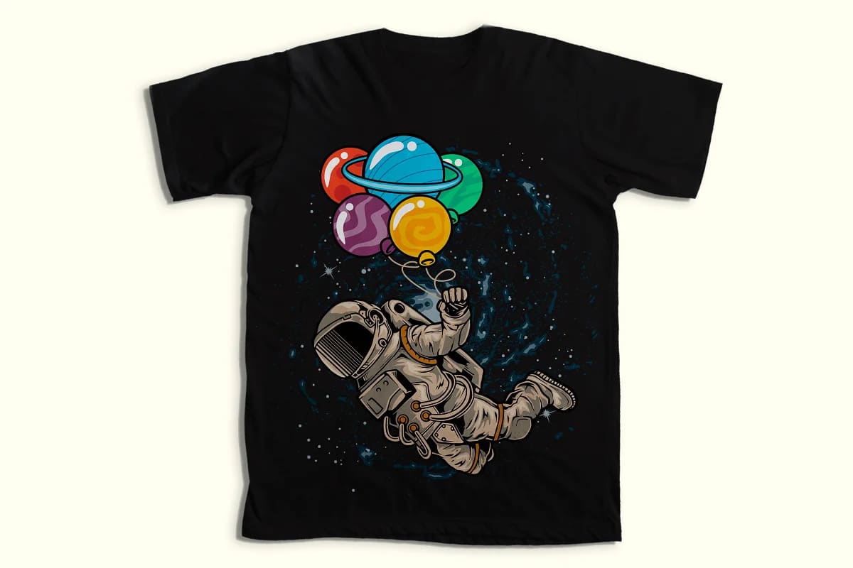 amazing astronaut design bundle, astronaut with balloons t-shirt mockup.