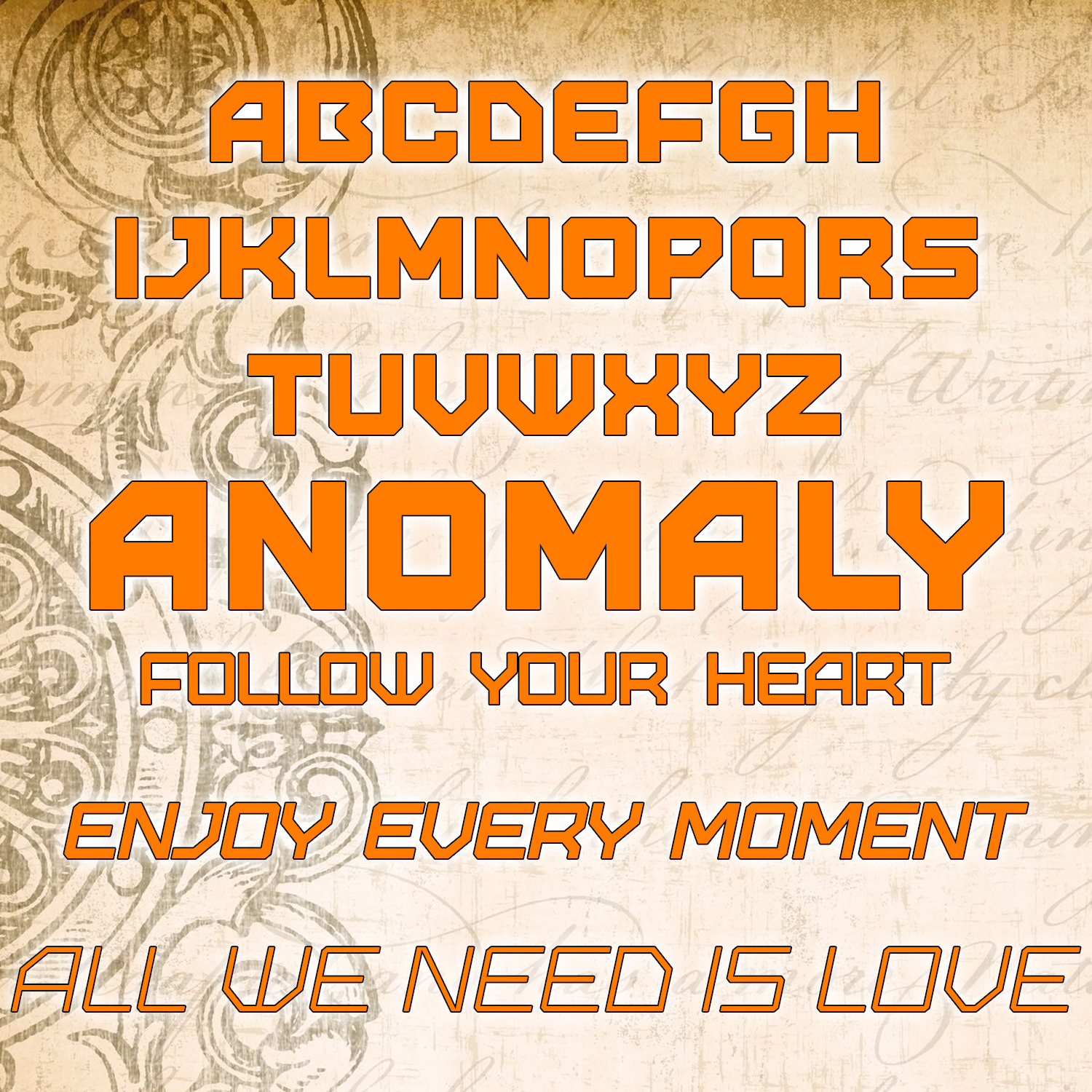 Orange font in the image with the inscription about love.