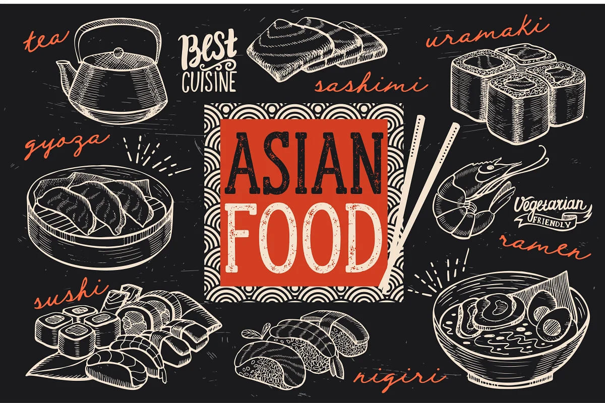 asian food illustrations sushi.