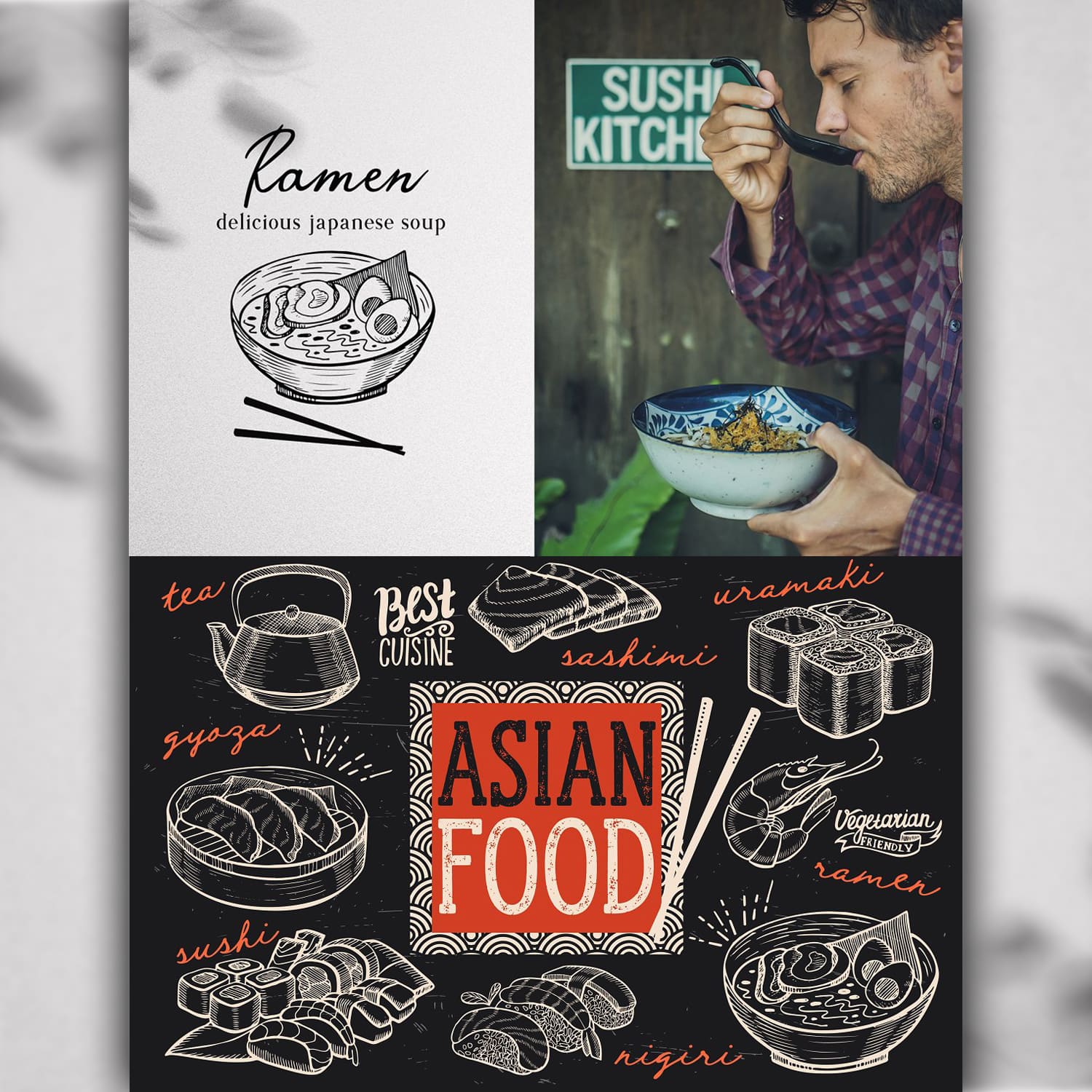 asian food illustrations sushi graphics.
