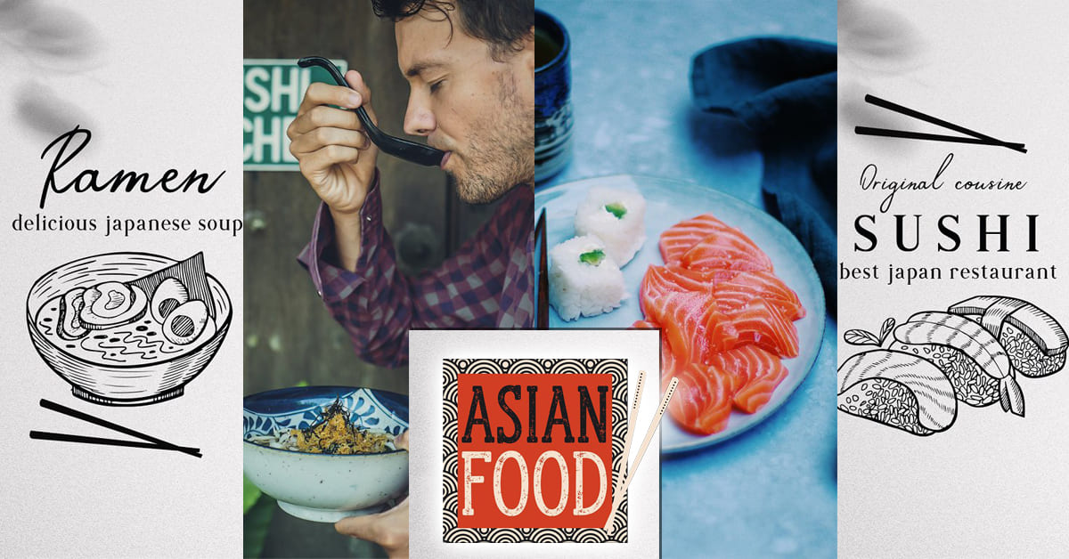 Asian Food Illustrations, Sushi facebook image.
