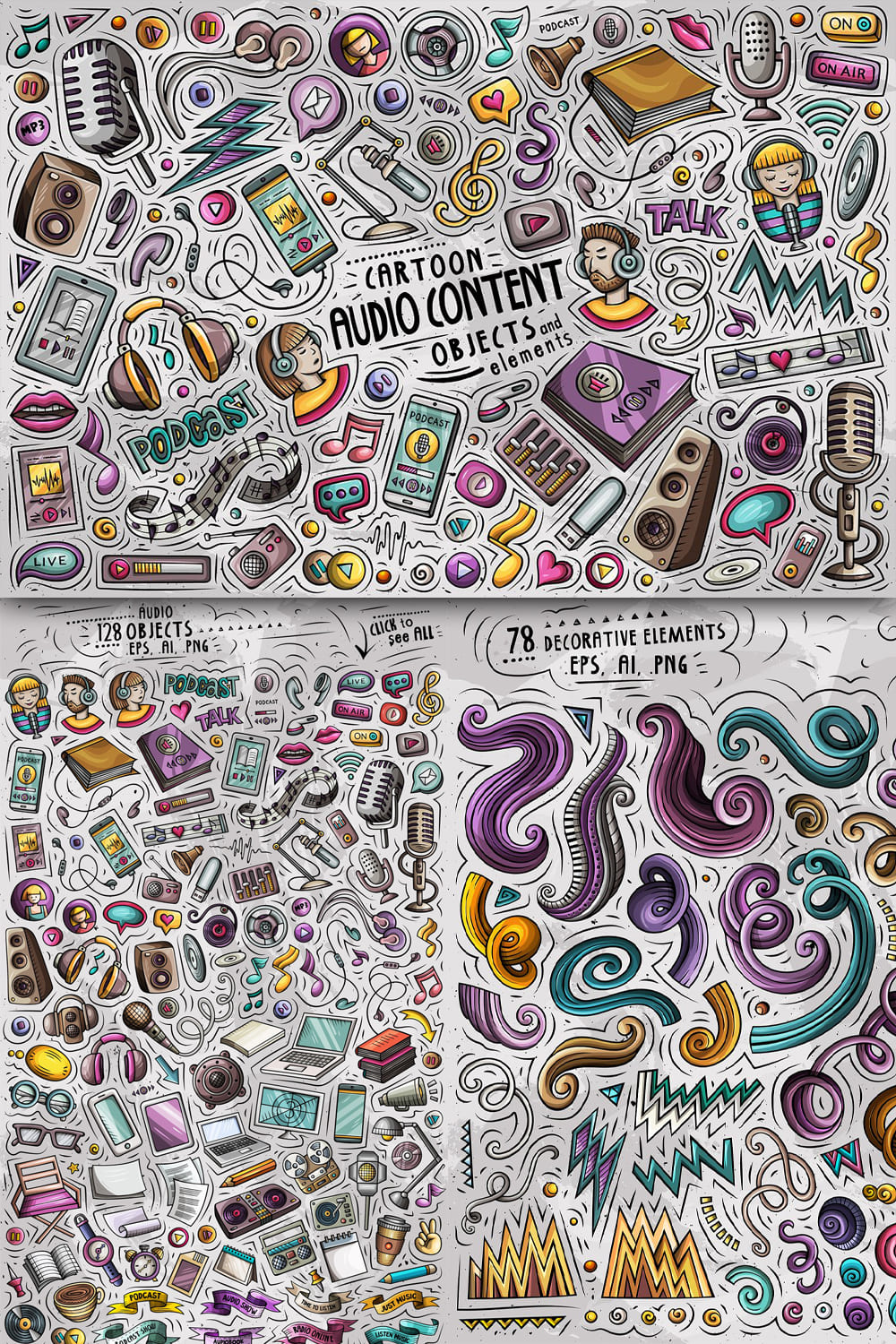 Audio Content Cartoon Objects Set Pinterest 1000 1500.