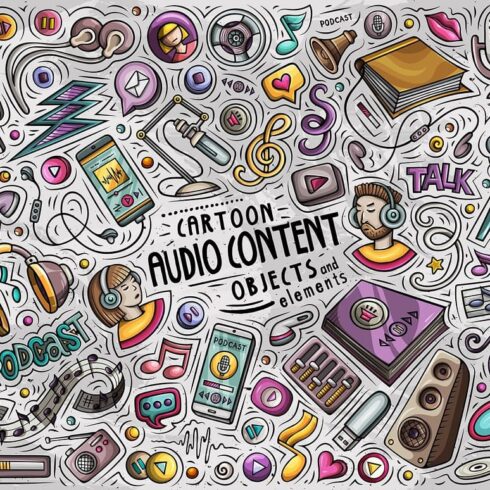 Audio Content Cartoon Objects Set Preview 1.