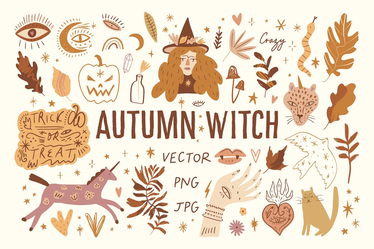 autumn witch bundle illustrations.