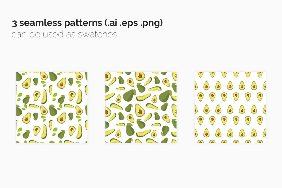 avocado seamless patterns set.
