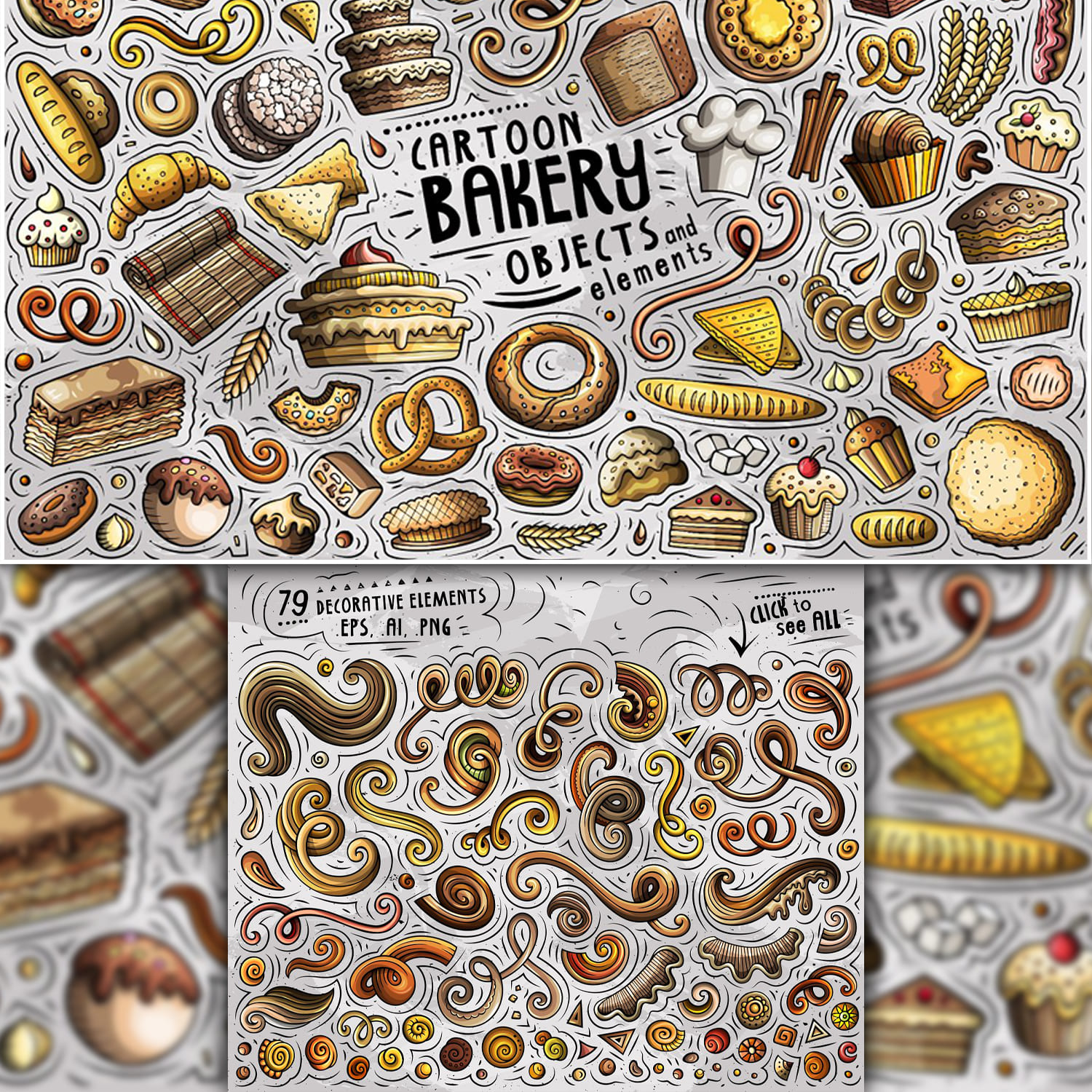 Bakery Products Cartoon Objects Set 1500 1500 2.
